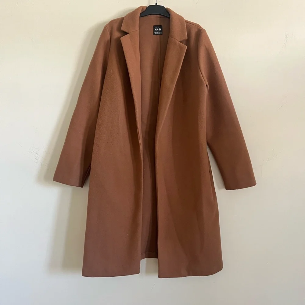 Zara Women's camel Trench long minimalist casual neutral Coat M